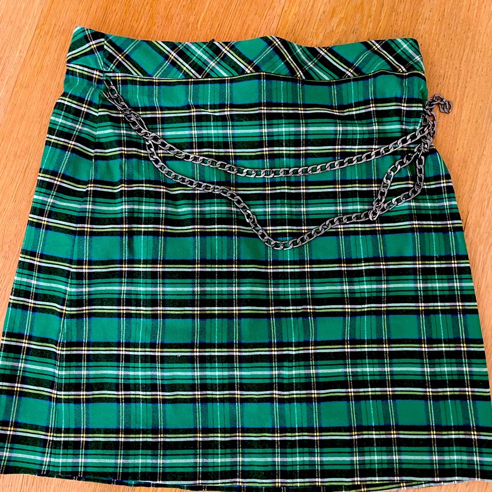 Zara tartan print mini skirt with chain size small